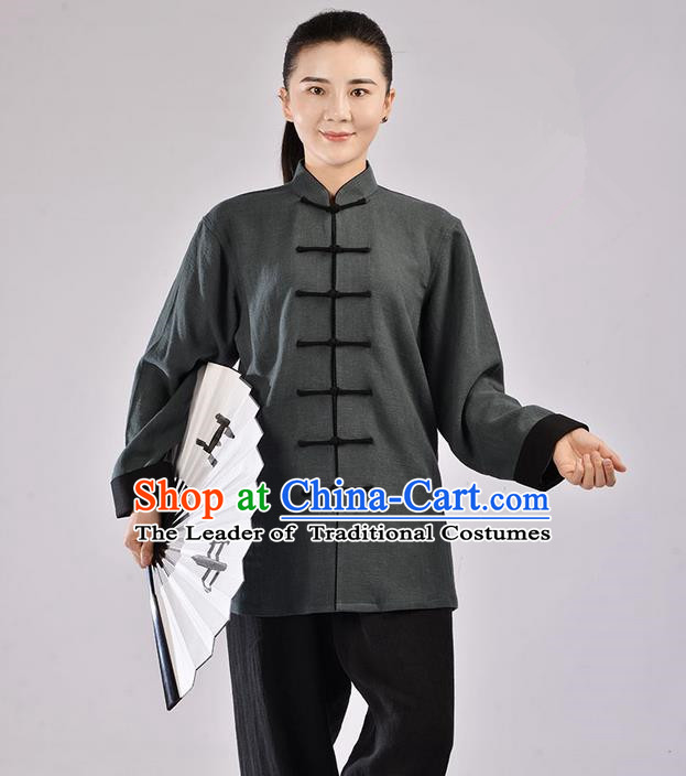 Traditional Chinese Thickening Cotton Linen Kung Fu Costume Martial Arts Kung Fu Training Uniform Tang Suit Gongfu Shaolin Wushu Clothing Tai Chi Taiji Teacher Suits Uniforms for Women