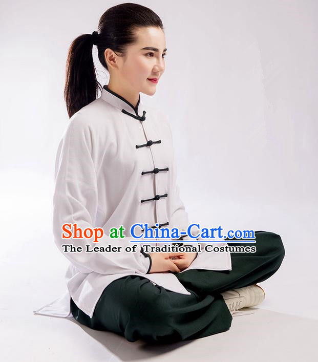 Traditional Chinese Linen Kung Fu Costume Martial Arts Kung Fu Training Uniform Tang Suit Gongfu Shaolin Wushu Clothing Tai Chi Taiji Teacher Suits Uniforms for Women