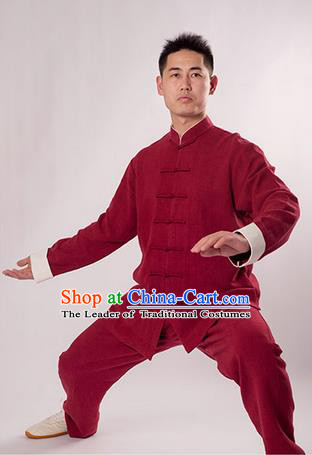 Traditional Chinese Thicken Linen Kung Fu Costume Martial Arts Kung Fu Training Uniform Tang Suit Gongfu Shaolin Wushu Clothing Tai Chi Taiji Teacher Suits Uniforms for Men