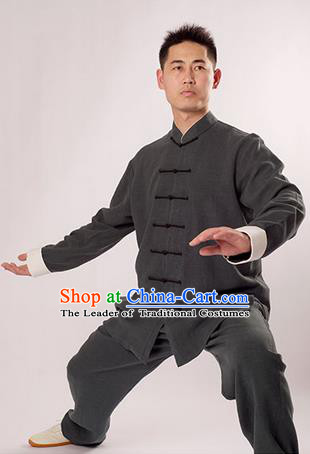 Traditional Chinese Thicken Linen Kung Fu Costume Martial Arts Kung Fu Training Uniform Tang Suit Gongfu Shaolin Wushu Clothing Tai Chi Taiji Teacher Suits Uniforms for Men