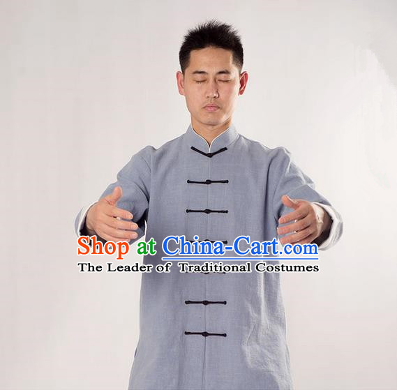 Traditional Chinese Thicken Linen Kung Fu Costume Martial Arts Kung Fu Training Uniform Tang Suit Gongfu Shaolin Wushu Clothing Tai Chi Taiji Teacher Suits Uniforms for Men