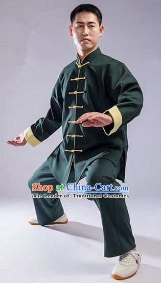 Traditional Chinese Thicken Double Linen Velvet Kung Fu Costume Martial Arts Kung Fu Training Uniform Tang Suit Gongfu Shaolin Wushu Clothing Tai Chi Taiji Teacher Suits Uniforms for Men