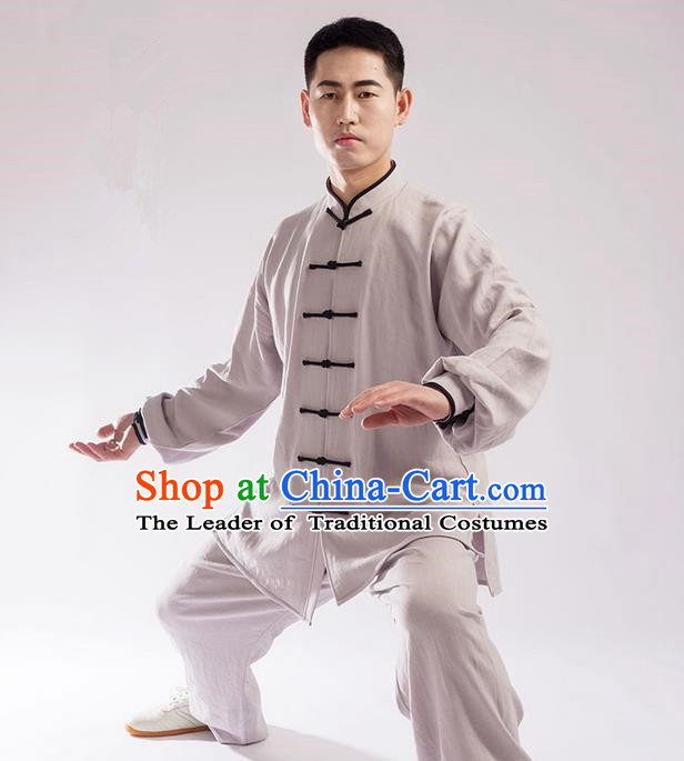 Traditional Chinese Linen Kung Fu Costume Martial Arts Kung Fu Training Uniform Tang Suit Gongfu Shaolin Wushu Clothing Tai Chi Taiji Teacher Suits Uniforms for Men