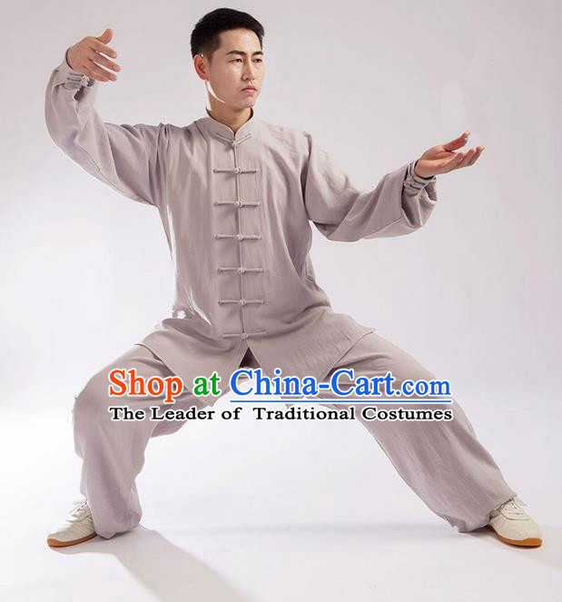 Traditional Chinese Linen Kung Fu Costume Martial Arts Kung Fu Training Uniform Tang Suit Gongfu Shaolin Wushu Clothing Tai Chi Taiji Teacher Suits Uniforms for Men