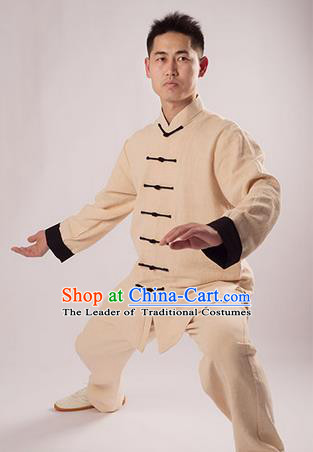 Traditional Chinese Thicken Linen Kung Fu Costume Martial Arts Kung Fu Training Uniform Tang Suit Gongfu Shaolin Wushu Clothing Tai Chi Taiji Teacher Suits Uniforms for Men