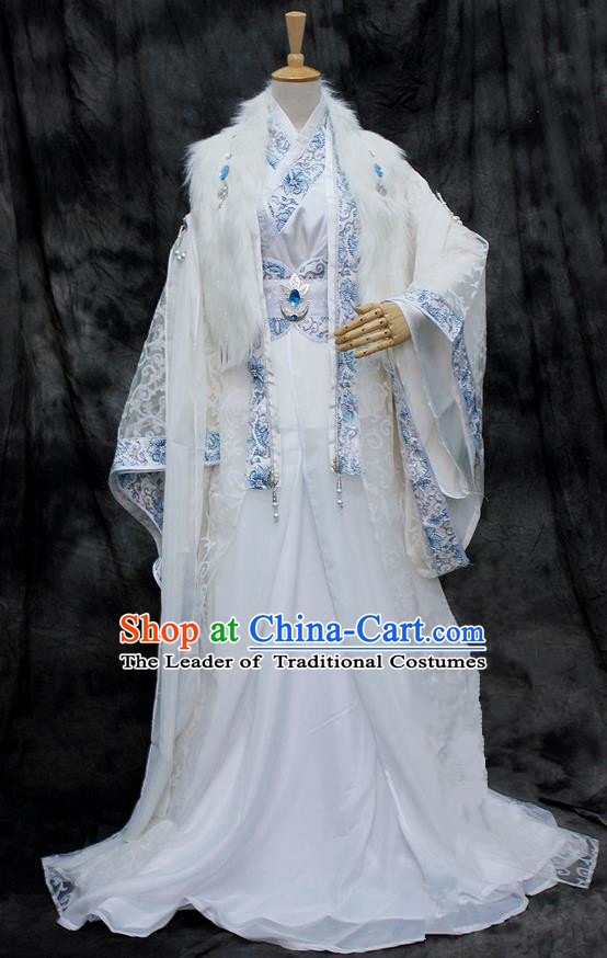 Chinese Ancient Cosplay Costumes, Chinese Traditional Embroidered Royal Prince Clothes, Ancient Chinese Cosplay Swordsman Knight Costume Complete Set for Men