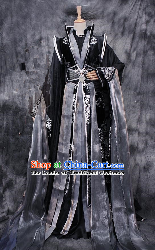 Chinese Ancient Cosplay Costumes, Chinese Traditional Embroidered Royal Prince Clothes, Ancient Chinese Cosplay Swordsman Knight Costume Complete Set for Men