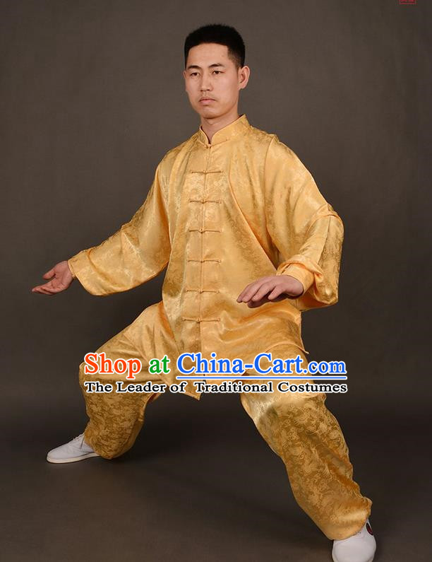 Traditional Chinese High-Grade Dragon South Korea Silk Kung Fu Costume Martial Arts Kung Fu Training Uniform Tang Suit Gongfu Shaolin Wushu Clothing Tai Chi Taiji Teacher Suits Uniforms for Men