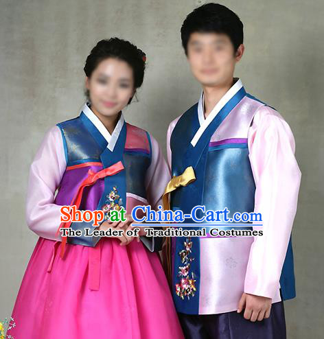 Traditional Korean Costumes Bridegroom and Bride Formal Attire Ceremonial Clothes, Korea Court Embroidered Wedding Clothing for Men for Women