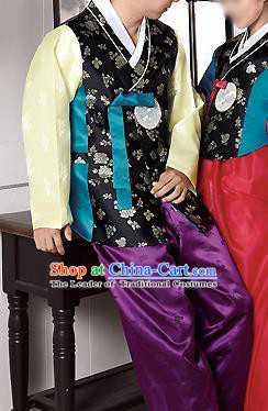 Traditional Korean Costumes Bridegroom Formal Attire Ceremonial Black Cloth, Asian Korea Hanbok Embroidered Clothing for Men