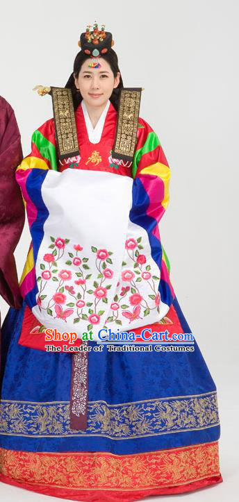 Traditional Korean Costumes Palace Lady Formal Attire Ceremonial Wedding Dress, Asian Korea Hanbok Bride Embroidered Clothing for Women