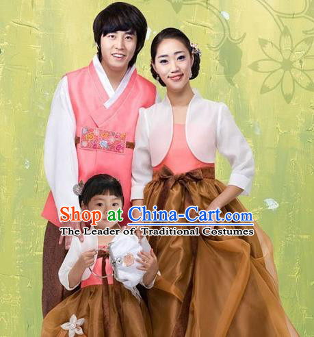 Traditional Korean Costumes Parent-Child Outfit Full Dress Family Formal Attire Ceremonial Clothes, Korea Court Embroidered Clothing