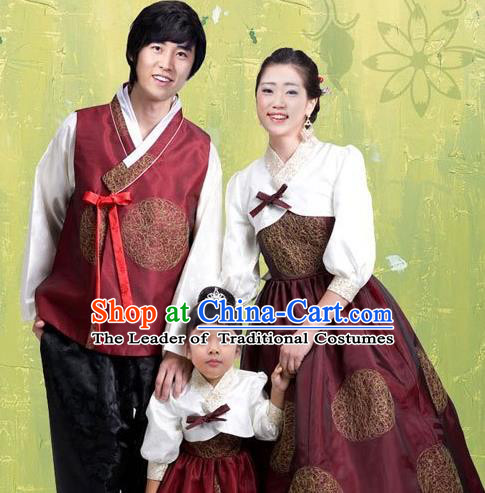 Traditional Korean Costumes Parent-Child Outfit Full Dress Family Formal Attire Ceremonial Clothes, Korea Court Embroidered Clothing Complete Set