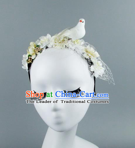 Top Grade Handmade Exaggerate Hair Accessories Model Show White Flowers Hair Clasp, Baroque Style Bride Deluxe Headwear for Women