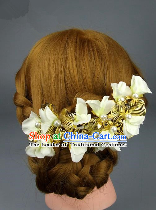 Traditional Handmade Classical Wedding Hair Accessories, Baroque Bride Yellow Flowers Hair Clasp for Women