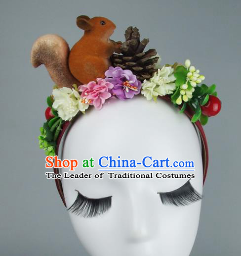 Asian China Exaggerate Hair Accessories Model Show Squirrel Flowers Headpiece, Halloween Ceremonial Occasions Miami Deluxe Headwear