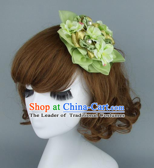 Top Grade Handmade Wedding Hair Accessories Model Show Green Flowers Hair Stick, Baroque Style Bride Deluxe Headwear for Women