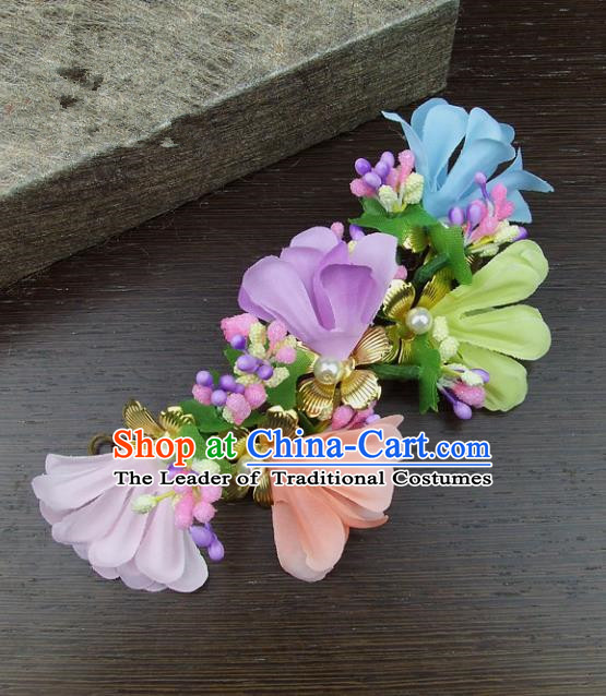 Top Grade Handmade Wedding Hair Accessories Colorful Headdress Silk Flowers Hair Stick, Baroque Style Bride Headwear for Women