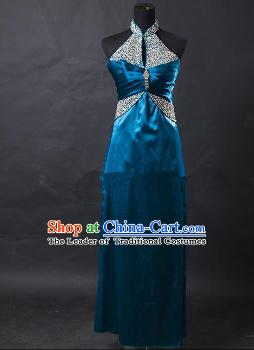 Traditional Chinese Modern Dancing Costume, Women Opening Dance Costume, Modern Dance Blue Dress for Women