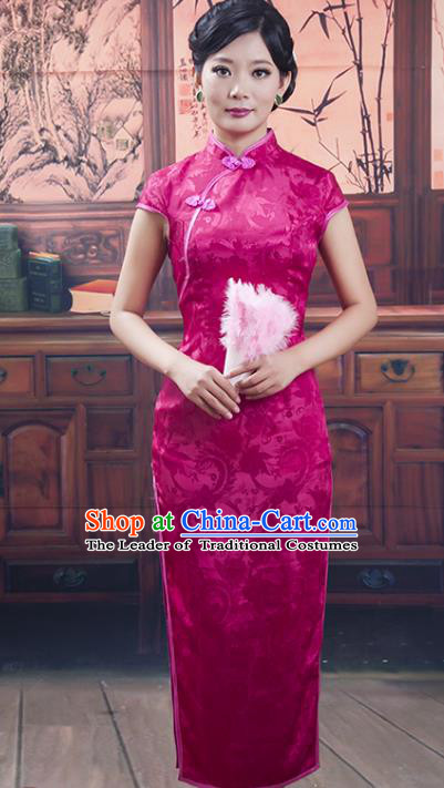 Traditional Chinese National Costume Purple Wedding Qipao, China Ancient Cheongsam Silk Chirpaur Dress for Women