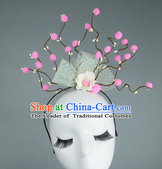 Handmade Halloween Pink Flowers Hair Accessories Model Show Headdress, Halloween Ceremonial Occasions Miami Deluxe Exaggerate Fancy Ball Headwear