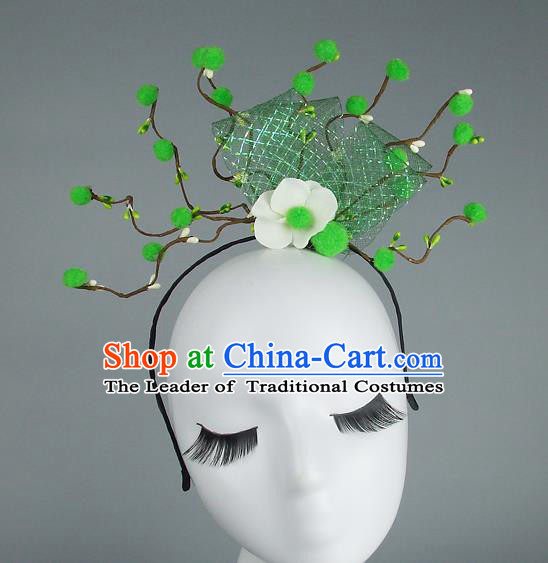 Handmade Halloween Green Flowers Hair Accessories Model Show Headdress, Halloween Ceremonial Occasions Miami Deluxe Exaggerate Fancy Ball Headwear