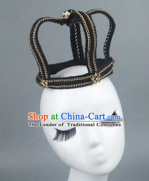 Handmade Halloween Royal Crown Hair Accessories Model Show Headdress, Halloween Ceremonial Occasions Miami Deluxe Exaggerate Fancy Ball Headwear
