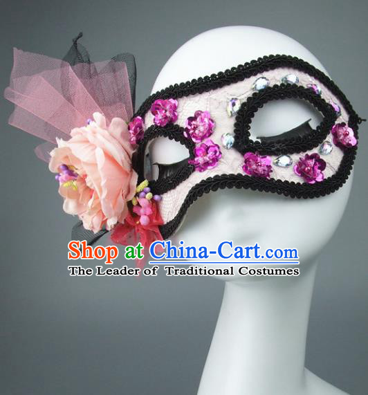 Handmade Halloween Fancy Ball Accessories Pink Veil Mask, Ceremonial Occasions Miami Model Show Face Mask