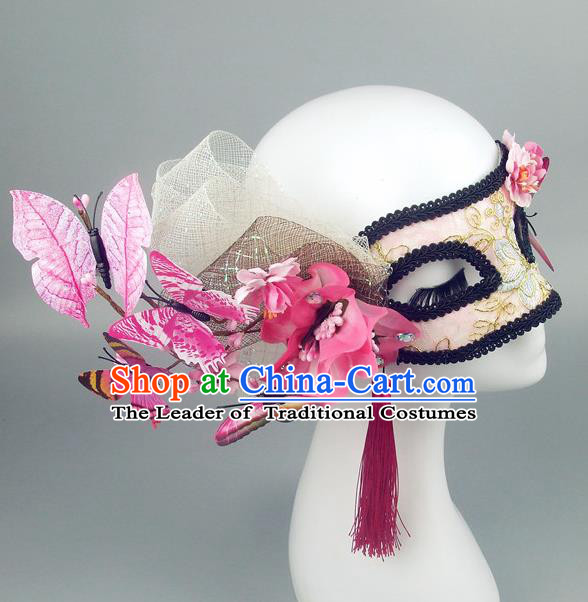 Handmade Halloween Fancy Ball Accessories Pink Butterfly Mask, Ceremonial Occasions Miami Model Show Face Mask