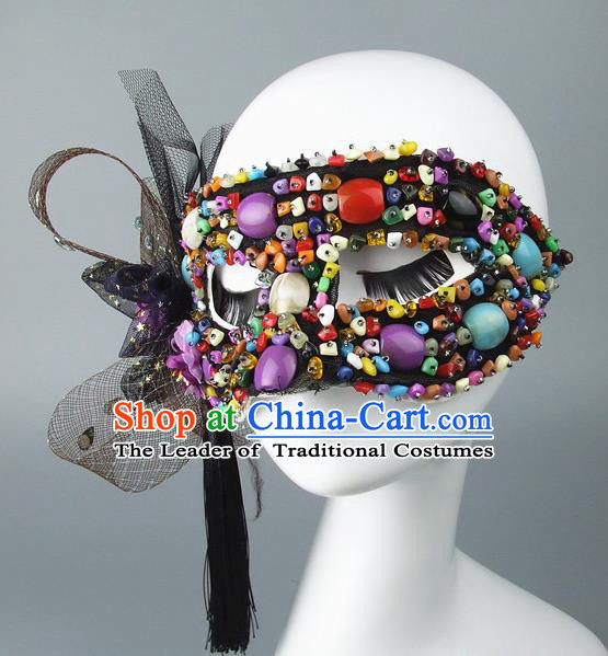 Handmade Halloween Fancy Ball Accessories Colorful Beads Mask, Ceremonial Occasions Miami Model Show Face Mask