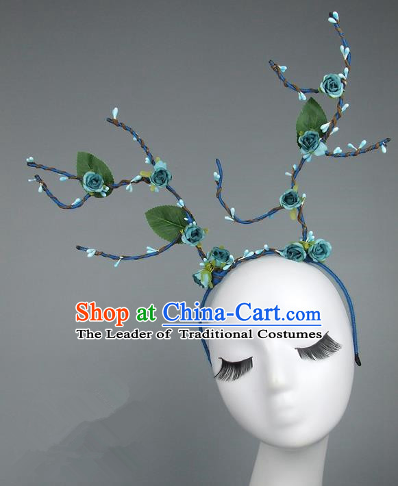 Handmade Halloween Fancy Ball Hair Accessories Green Flowers Headwear, Ceremonial Occasions Miami Model Show Headdress