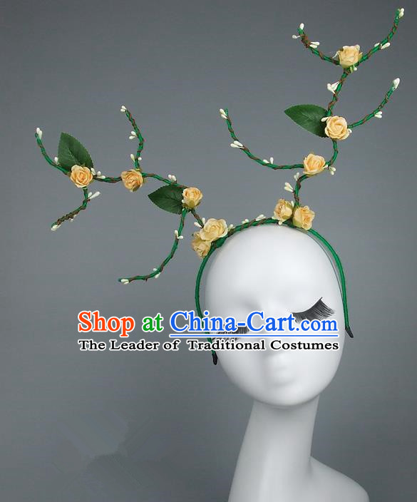 Handmade Halloween Fancy Ball Hair Accessories Yellow Flowers Headwear, Ceremonial Occasions Miami Model Show Headdress