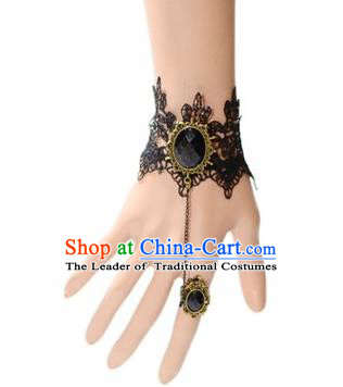 Handmade Exaggerate Fancy Ball Accessories Black Lace Bracelets, Halloween Ceremonial Occasions Vintage Chain Bracelet