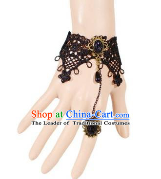 Handmade Exaggerate Fancy Ball Accessories Black Lace Bracelets, Halloween Ceremonial Occasions Vintage Chain Bracelet