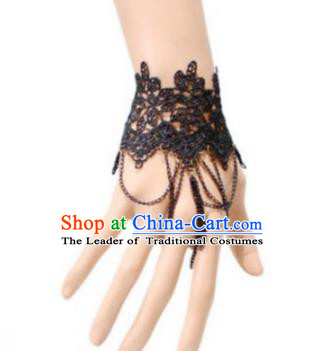 Handmade Exaggerate Fancy Ball Accessories Black Lace Bracelets, Halloween Ceremonial Occasions Vintage Chain Bracelet