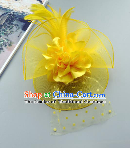 Handmade Wedding Hair Accessories Yellow Lace Headwear, Bride Ceremonial Occasions Vintage Top Hat