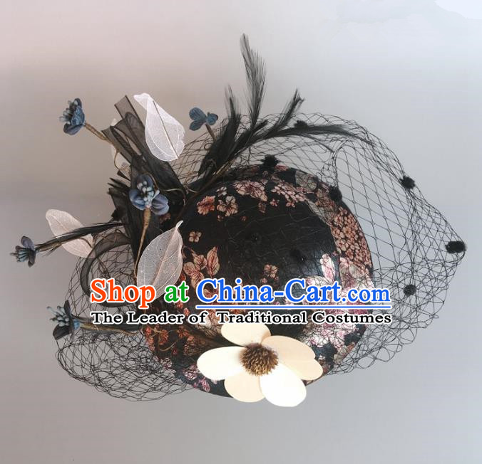 Handmade Baroque Hair Accessories Flowers Top Hats, Bride Ceremonial Occasions Headwear for Women