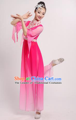 Traditional Chinese Classical Yangge Dance Embroidered Costume, Folk Fan Dance Uniform Classical Dance Pink Clothing for Women