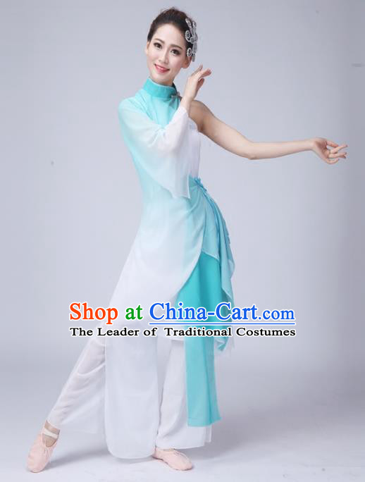 Traditional Chinese Yangge Fan Dance Costume, Folk Dance Uniform Classical Dance Green Dress Clothing for Women