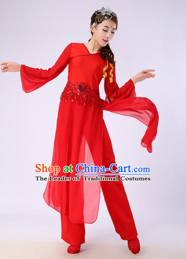 Traditional Chinese Yangge Fan Dance Embroidered Costume, Folk Dance Red Uniform Classical Dance Clothing for Women