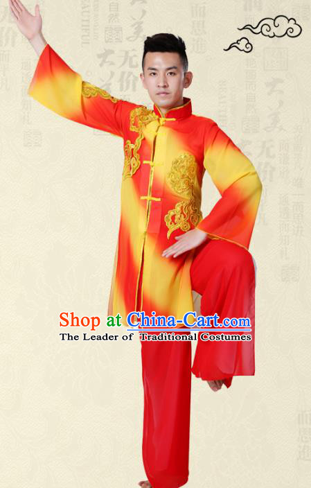 Traditional Chinese Classical Yangge Fan Dance Costume, Folk Dance Uniform Drum Dance Clothing for Men