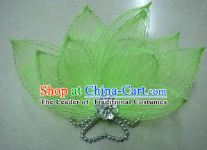 Top Grade Handmade Chinese Folk Dance Hair Accessories, China Yangge Fan Dance Green Flower Headwear for Women