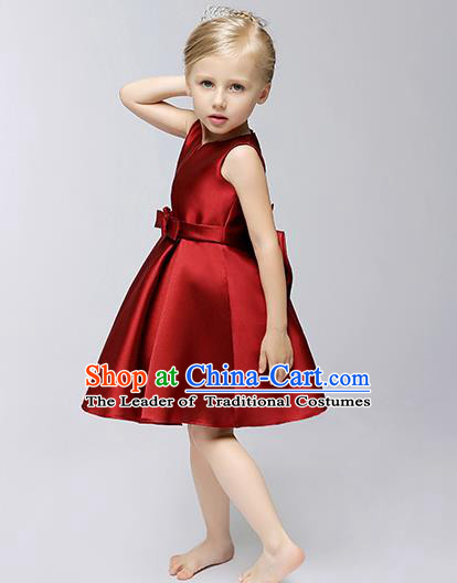 Children Modern Dance Flower Fairy Costume, Performance Model Show Clothing Princess Red Short Dress for Girls