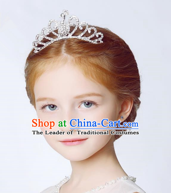 Handmade Children Hair Accessories Crystal Royal Crown, Princess Model Show Headwear Hair Clasp for Kids