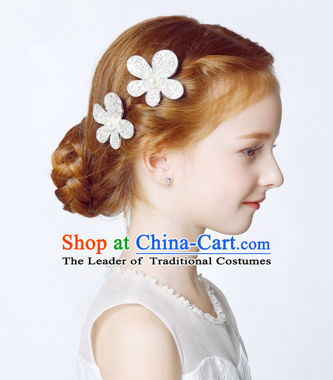 Handmade Children Hair Accessories Crystal Flower Hair Stick, Princess Halloween Model Show Headwear Hair Claw for Kids