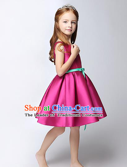 Children Model Show Dance Costume Rosy Satin Dress, Ceremonial Occasions Catwalks Princess Full Dress for Girls