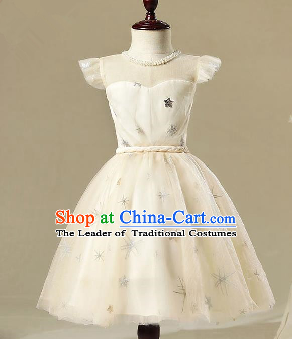 Children Model Show Dance Costume Champagne Bubble Dress, Ceremonial Occasions Catwalks Princess Full Dress for Girls