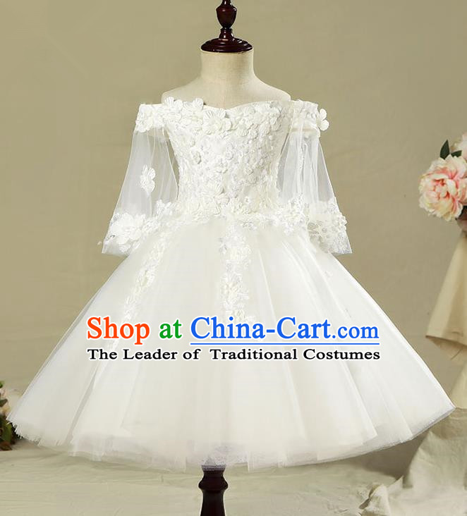 Children Model Show Dance Costume Off Shoulder Veil Dress, Ceremonial Occasions Catwalks Princess Full Dress for Girls