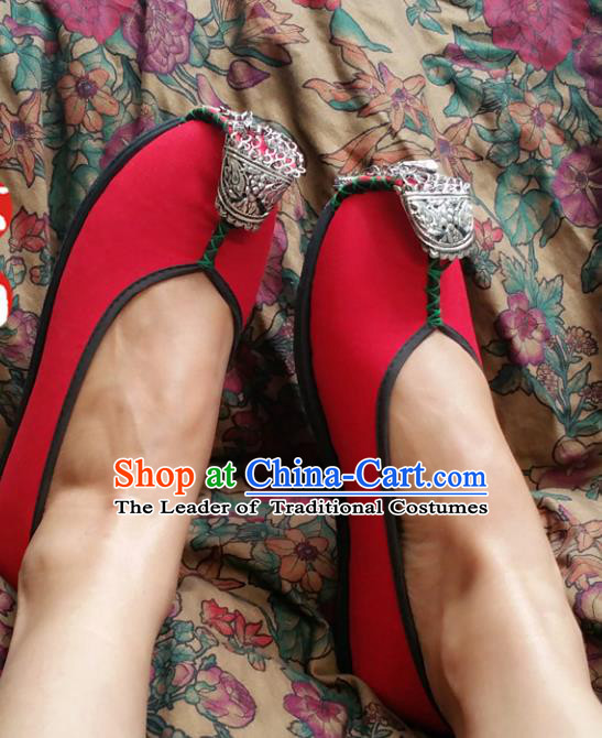 Asian Chinese National Wedding Red Shoes, Traditional China Princess Handmade Shoes Hanfu Shoe for Women