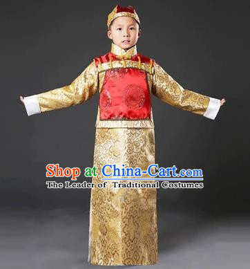 Traditional Ancient Chinese Manchu Prince Costume, Asian Chinese Qing Dynasty Minister Clothing for Kids